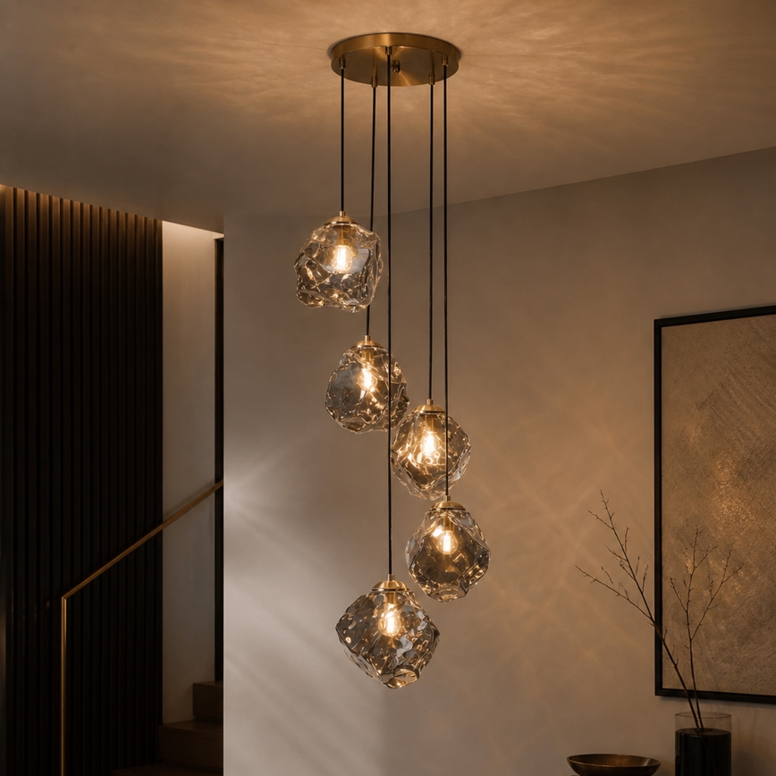 Cable pendant light CRISTAL 5xE14/15W/230V brass/smoked black