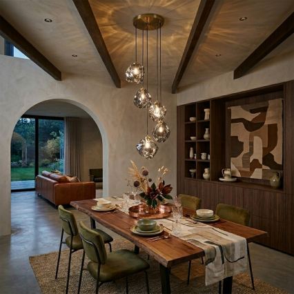 Cable pendant light CRISTAL 5xE14/15W/230V brass/smoked black