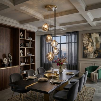 Cable pendant light CRISTAL 5xE14/15W/230V brass/smoked black