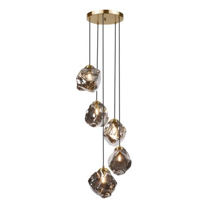 Cable pendant light CRISTAL 5xE14/15W/230V brass/smoked black
