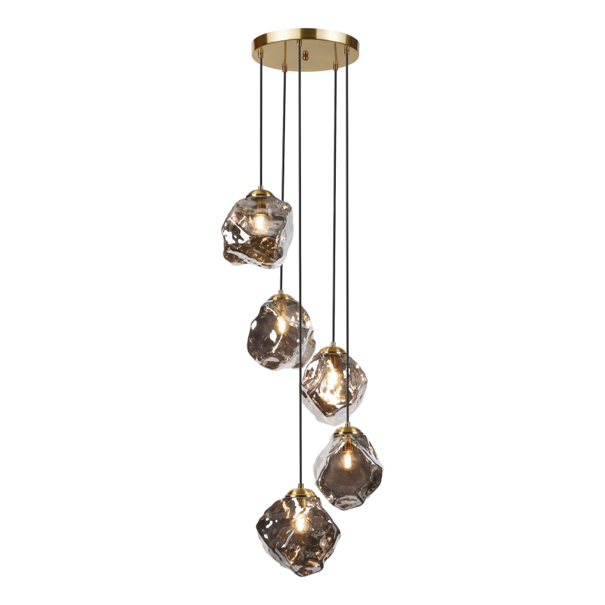 Cable pendant light CRISTAL 5xE14/15W/230V brass/smoked black