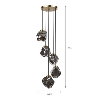 Cable pendant light CRISTAL 5xE14/15W/230V brass/smoked black