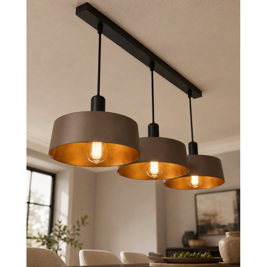 Cable pendant light HAKI 3xE27/60W/230V brown/black