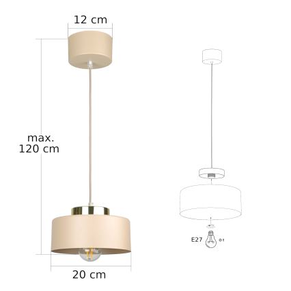 Cable pendant light IGNIA 1xE27/60W/230V beige/gold