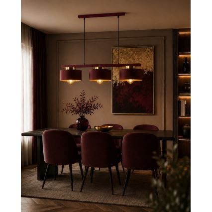 Cable pendant light IGNIA 3xE27/60W/230V burgundy/gold