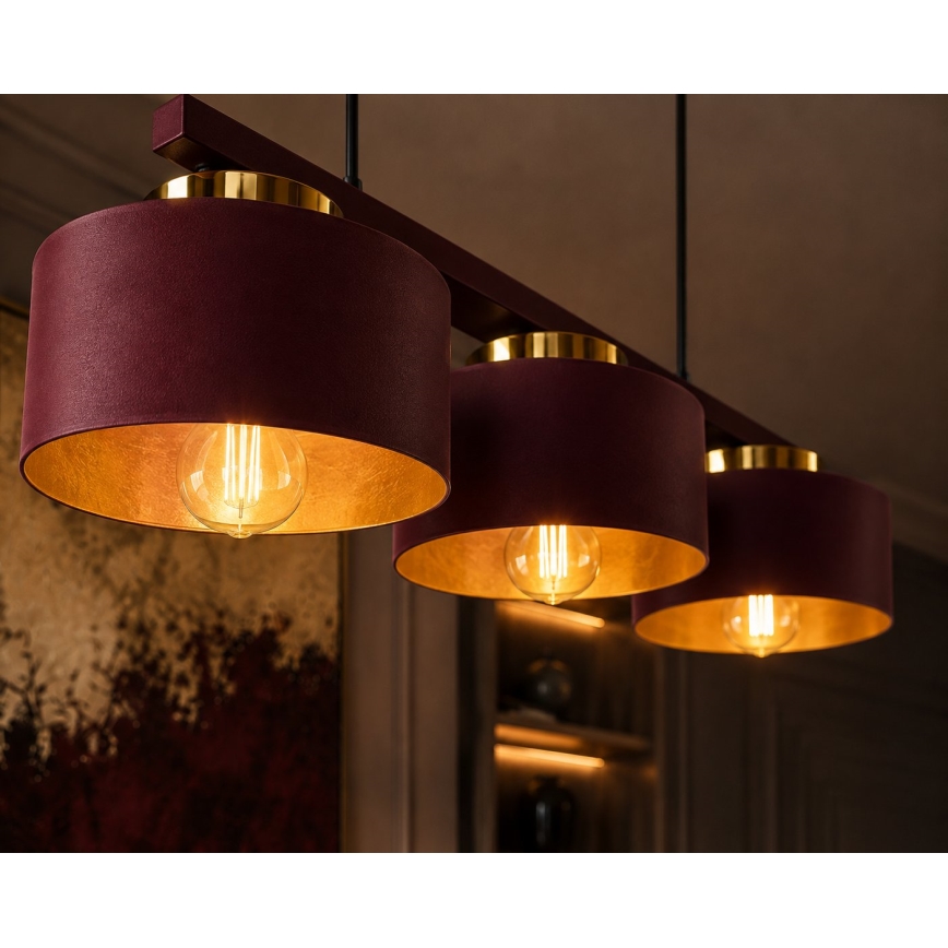 Cable pendant light IGNIA 3xE27/60W/230V burgundy/gold