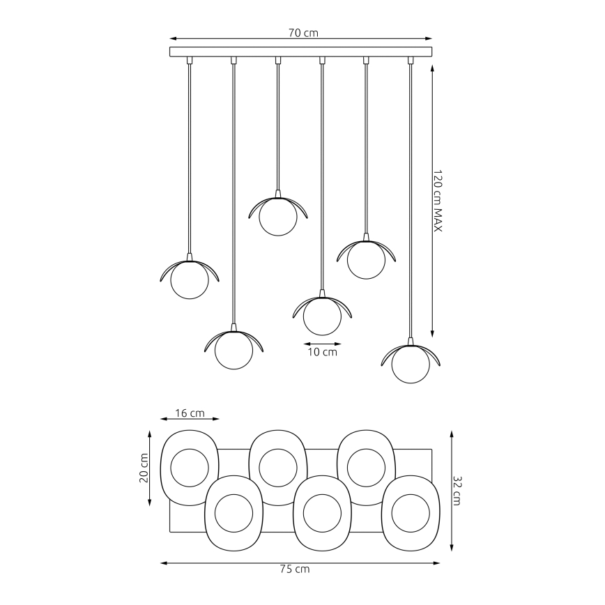 Cable pendant light RITUAL 6xG9/8W/230V white
