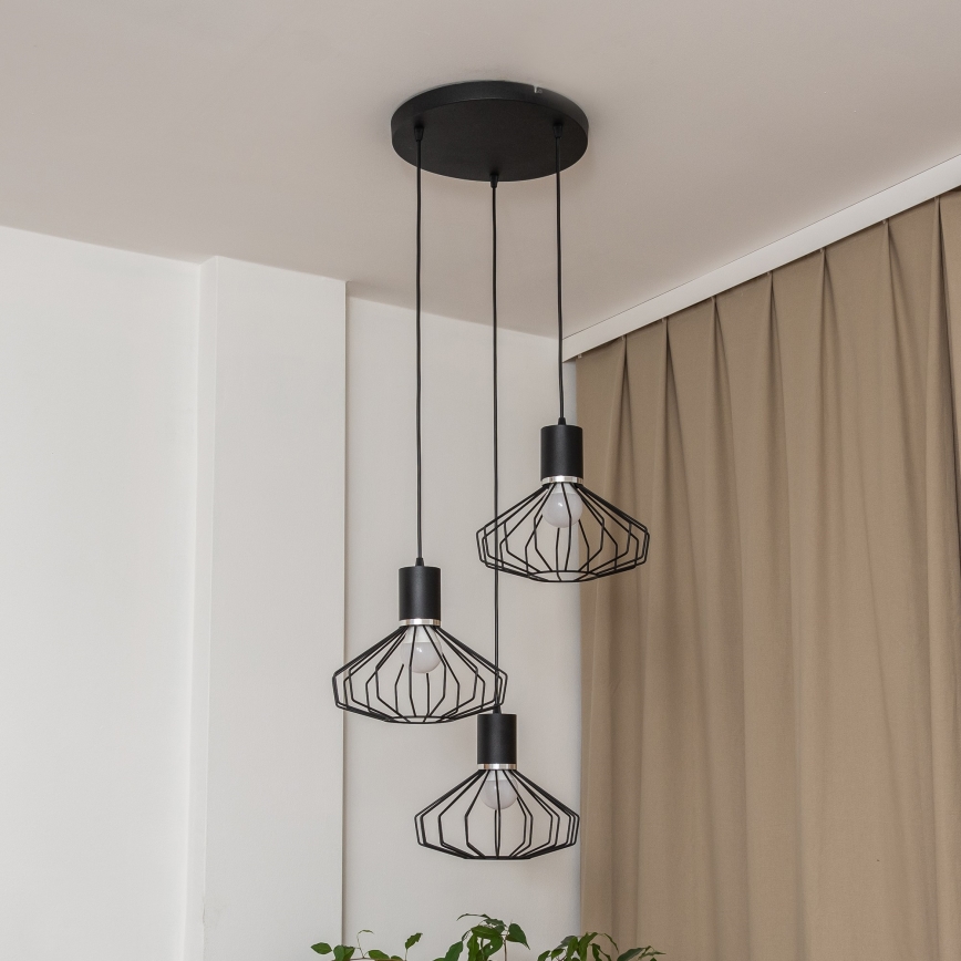Cable Pendant Light SOLANO 3xE27/15W/230V Black/Polished Chrome