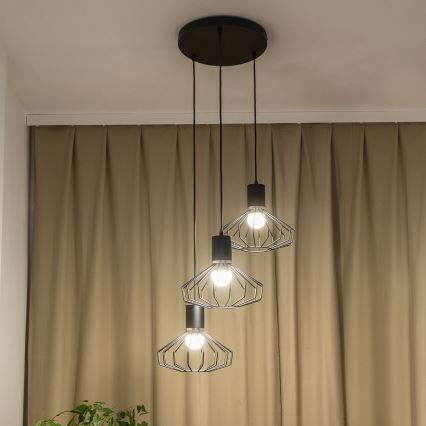 Cable Pendant Light SOLANO 3xE27/15W/230V Black/Polished Chrome