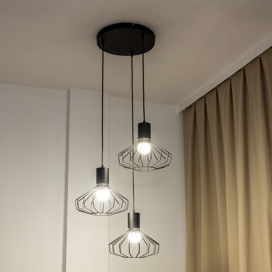 Cable Pendant Light SOLANO 3xE27/15W/230V Black/Polished Chrome
