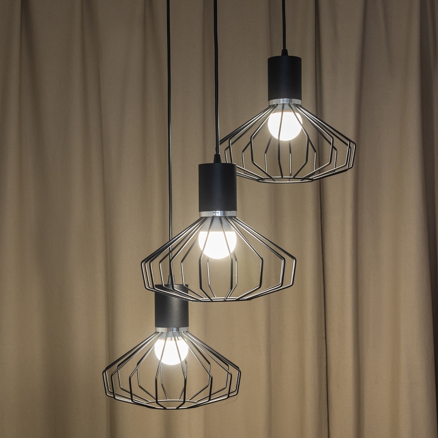 Cable Pendant Light SOLANO 3xE27/15W/230V Black/Polished Chrome