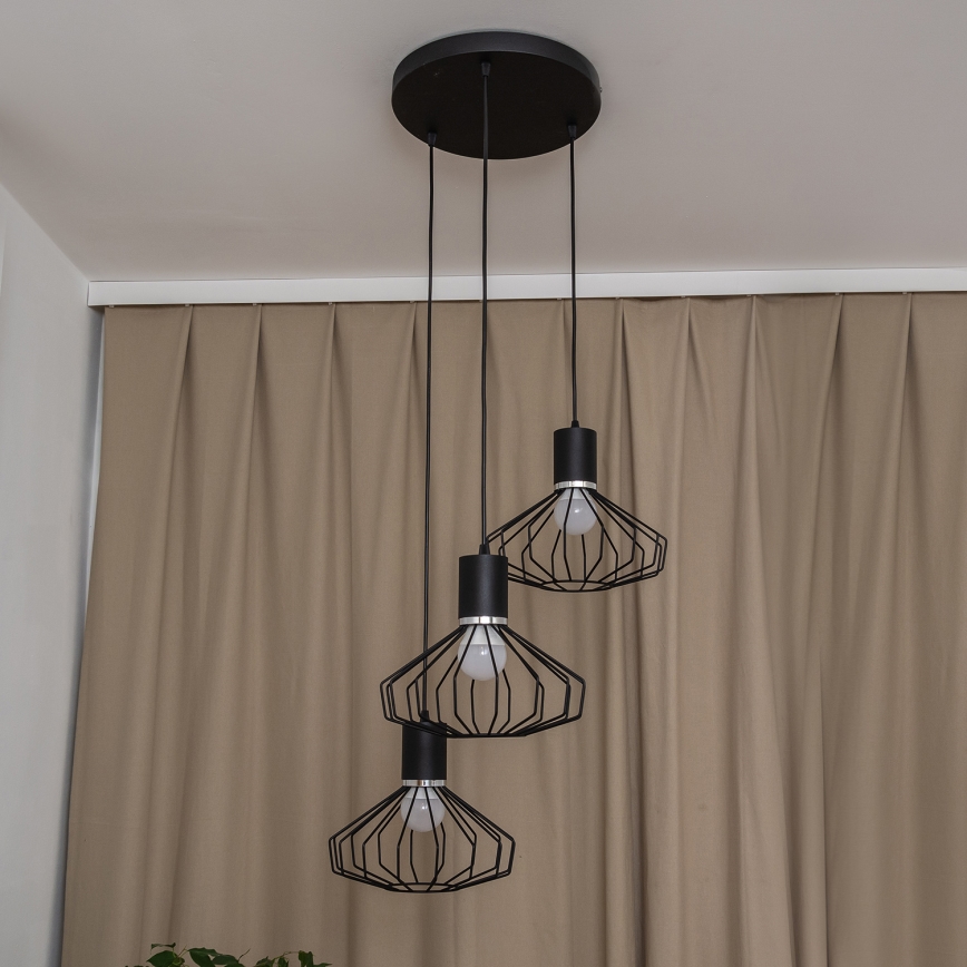 Cable Pendant Light SOLANO 3xE27/15W/230V Black/Polished Chrome
