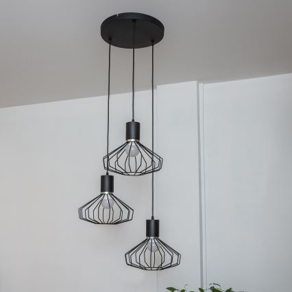 Cable Pendant Light SOLANO 3xE27/15W/230V Black/Polished Chrome
