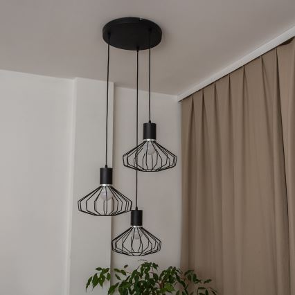 Cable Pendant Light SOLANO 3xE27/15W/230V Black/Polished Chrome