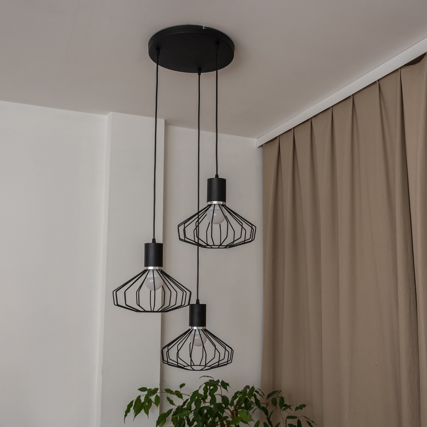 Cable Pendant Light SOLANO 3xE27/15W/230V Black/Polished Chrome