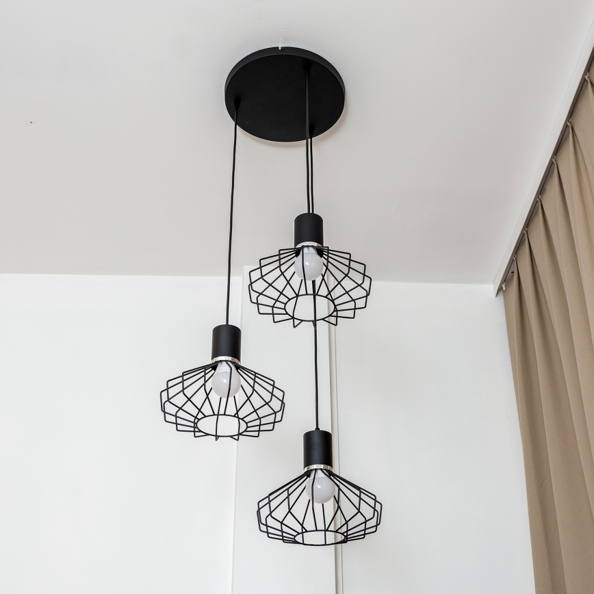 Cable Pendant Light SOLANO 3xE27/15W/230V Black/Polished Chrome
