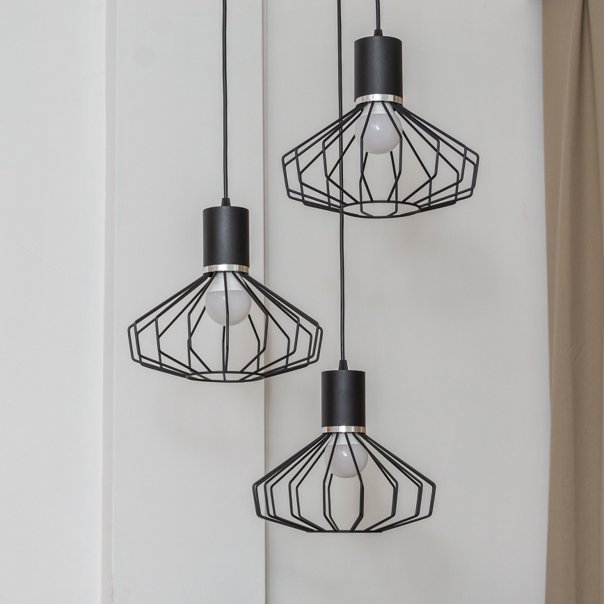 Cable Pendant Light SOLANO 3xE27/15W/230V Black/Polished Chrome