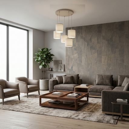 Cable-suspended chandelier ARDEN 5xE27/15W/230V Ø 58 cm beige