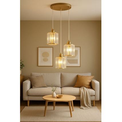 Cable-suspended chandelier BELLA 3xE27/40W/230V gold