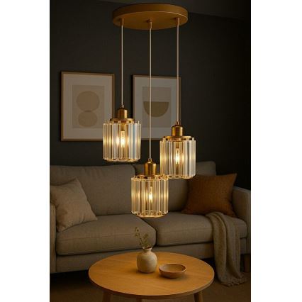 Cable-suspended chandelier BELLA 3xE27/40W/230V gold