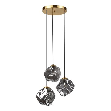Cable-suspended chandelier CRISTAL 3xE14/15W/230V brass/smoked black
