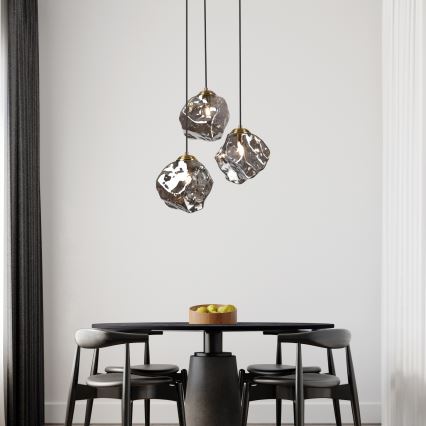 Cable-suspended chandelier CRISTAL 3xE14/15W/230V brass/smoked black