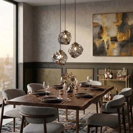 Cable-suspended chandelier CRISTAL 3xE14/15W/230V brass/smoked black