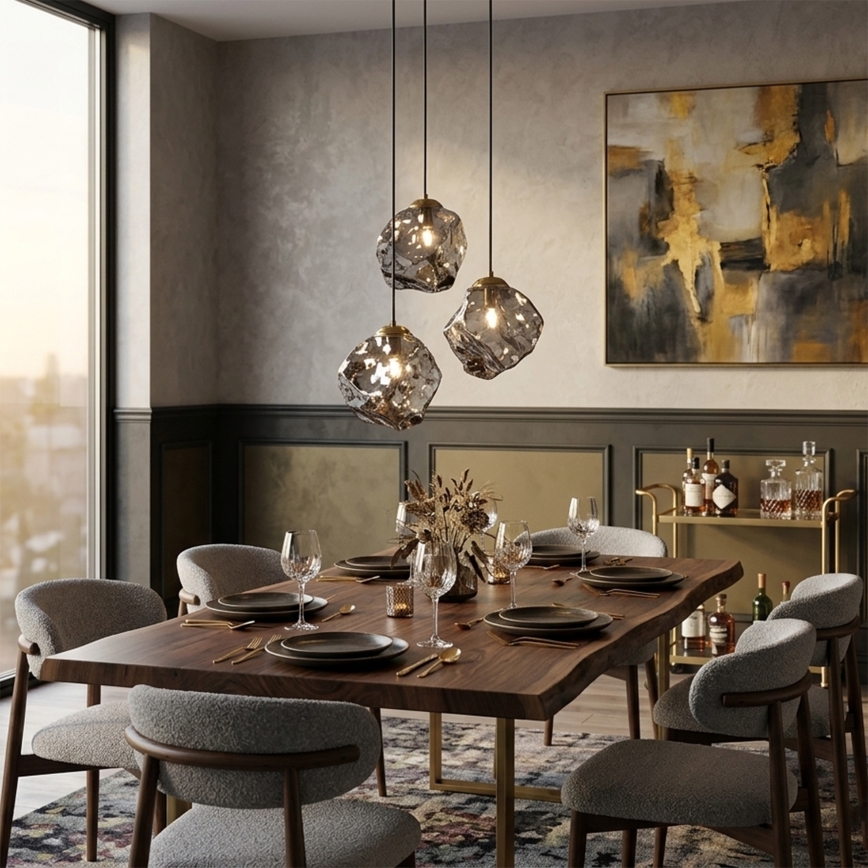 Cable-suspended chandelier CRISTAL 3xE14/15W/230V brass/smoked black