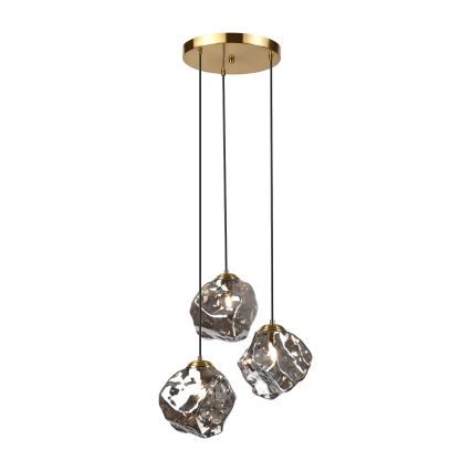 Cable-suspended chandelier CRISTAL 3xE14/15W/230V brass/smoked black
