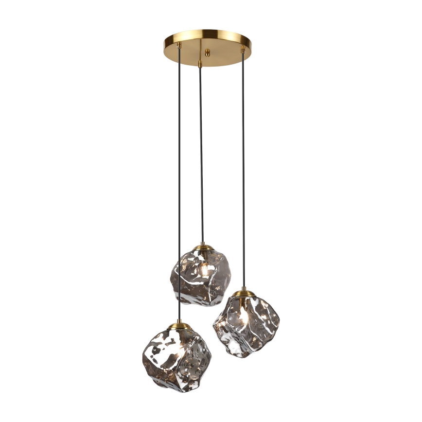 Cable-suspended chandelier CRISTAL 3xE14/15W/230V brass/smoked black