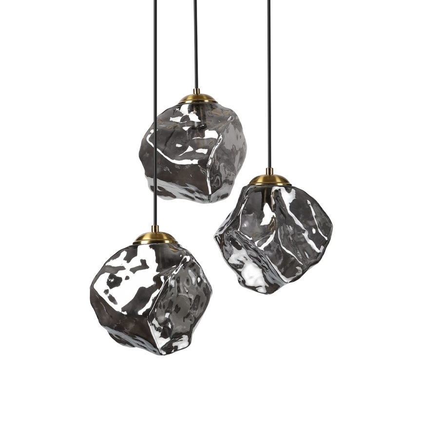 Cable-suspended chandelier CRISTAL 3xE14/15W/230V brass/smoked black