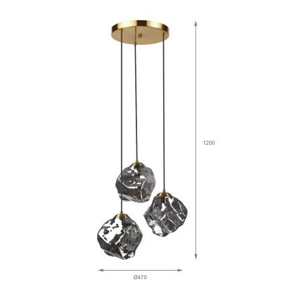 Cable-suspended chandelier CRISTAL 3xE14/15W/230V brass/smoked black