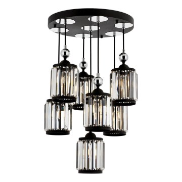 Cable-suspended chandelier CRYSTALLINE 7xE27/40W/230V black