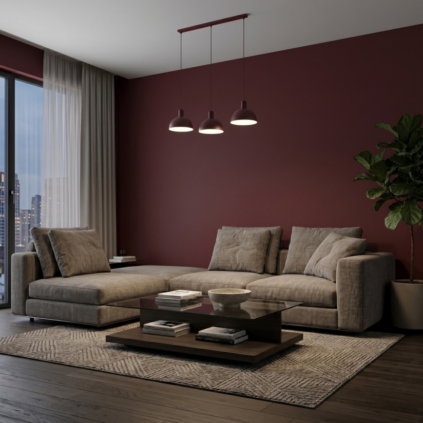 Cable-suspended chandelier HANDA 3xE27/15W/230V burgundy