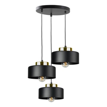 Cable-suspended chandelier IGNIA 3xE27/60W/230V black/gold