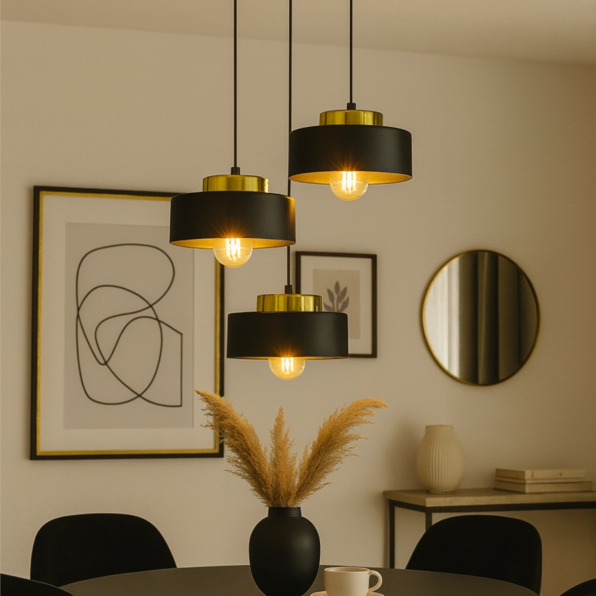 Cable-suspended chandelier IGNIA 3xE27/60W/230V black/gold