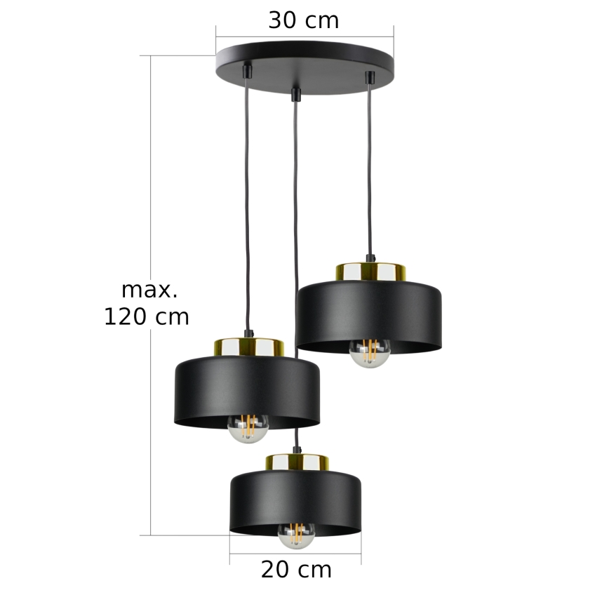 Cable-suspended chandelier IGNIA 3xE27/60W/230V black/gold