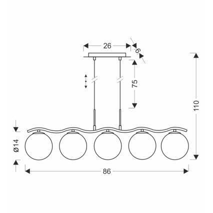 Cable-suspended chandelier LUMOS 5xG9/20W/230V smoked black