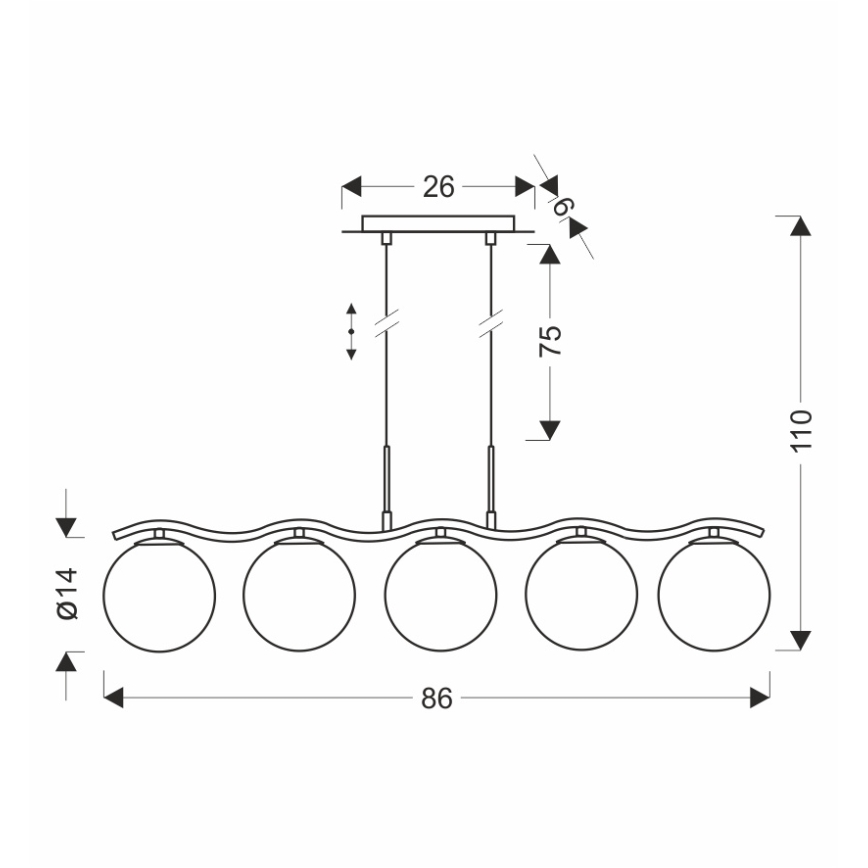 Cable-suspended chandelier LUMOS 5xG9/20W/230V smoked black