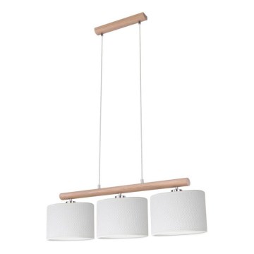 Cable-suspended chandelier MERCEDES 3xE27/40W/230V white/oak