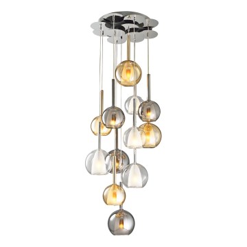 Cable-suspended chandelier MUSCAT 12xE14/40W/230V smoked/gold/clear