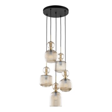 Cable-suspended chandelier SOPHIA 5xE14/10W/230V black/smoky beige