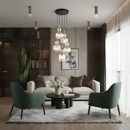 Cable-suspended chandelier SOPHIA 5xE14/10W/230V black/smoky beige