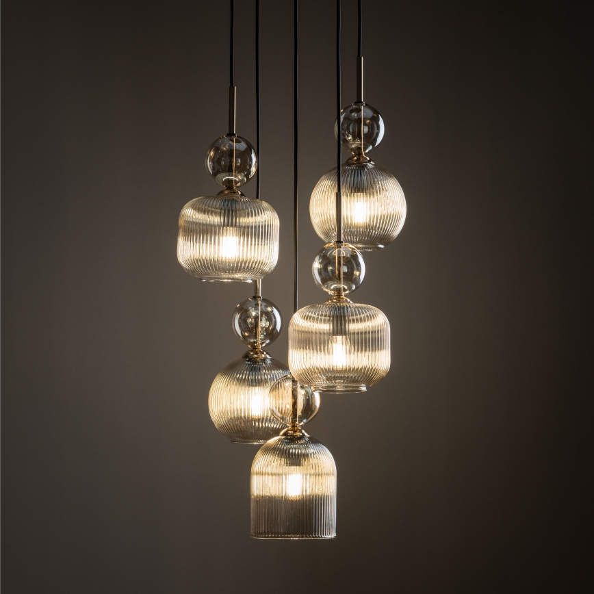 Cable-suspended chandelier SOPHIA 5xE14/10W/230V black/smoky beige