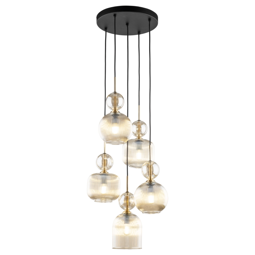 Cable-suspended chandelier SOPHIA 5xE14/10W/230V black/smoky beige