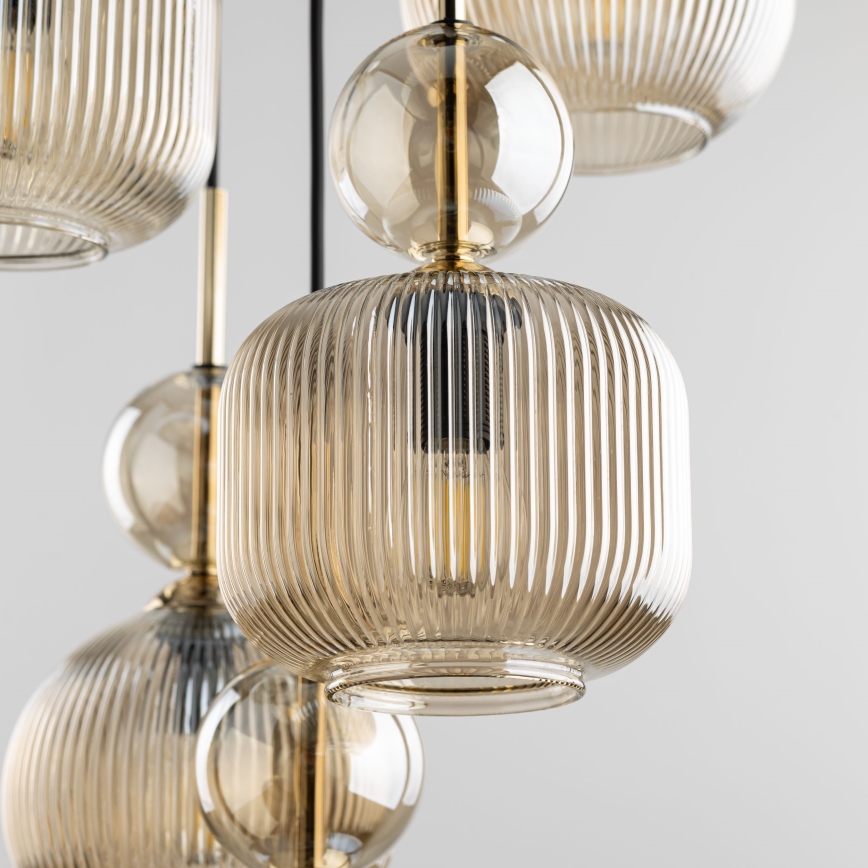 Cable-suspended chandelier SOPHIA 5xE14/10W/230V black/smoky beige