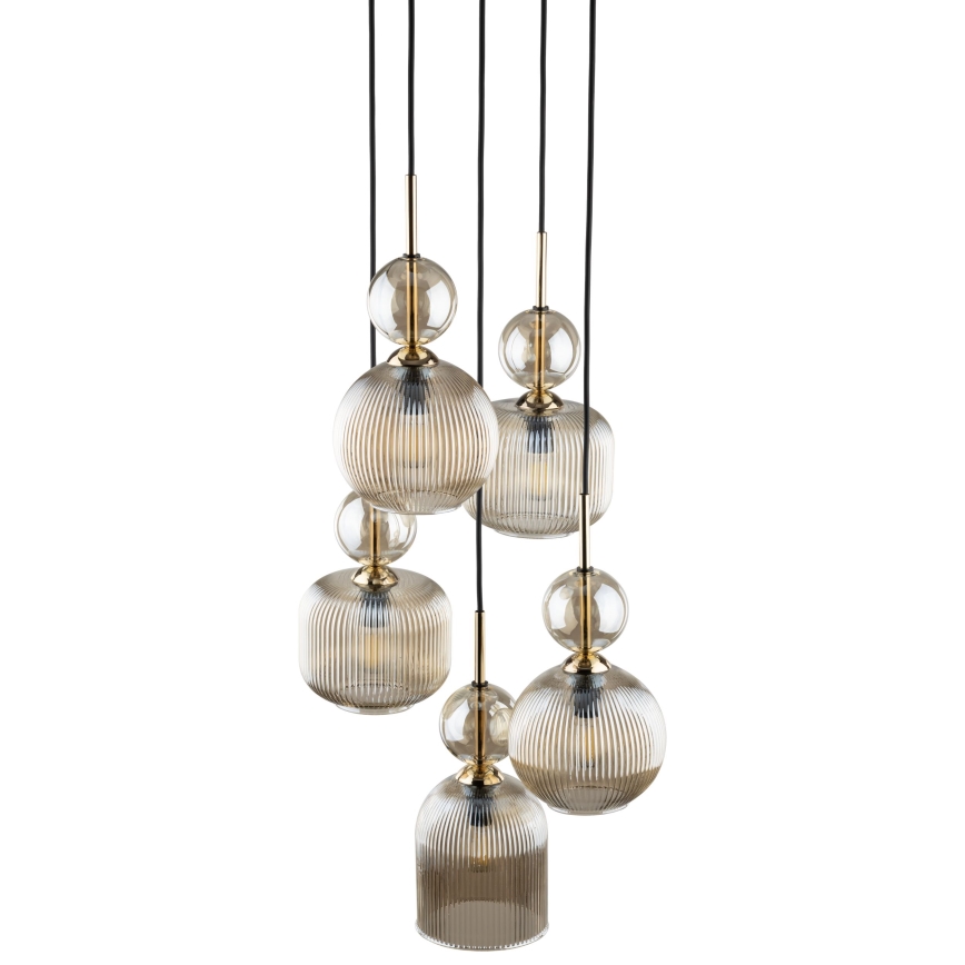 Cable-suspended chandelier SOPHIA 5xE14/10W/230V black/smoky beige