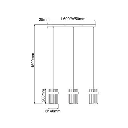 Cable-suspended chandelier VETRO 3xE14/10W/230V gold