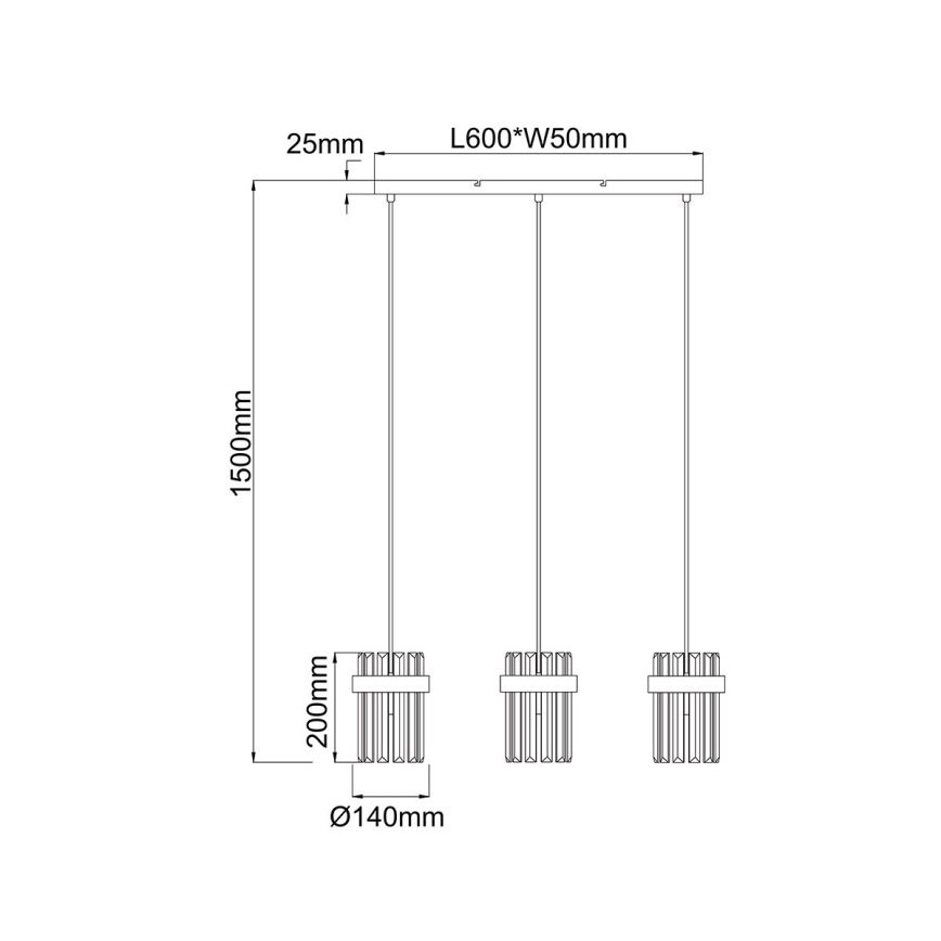 Cable-suspended chandelier VETRO 3xE14/10W/230V gold