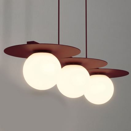 Cable-suspended pendant FLAT 3xE27/15W/230V burgundy